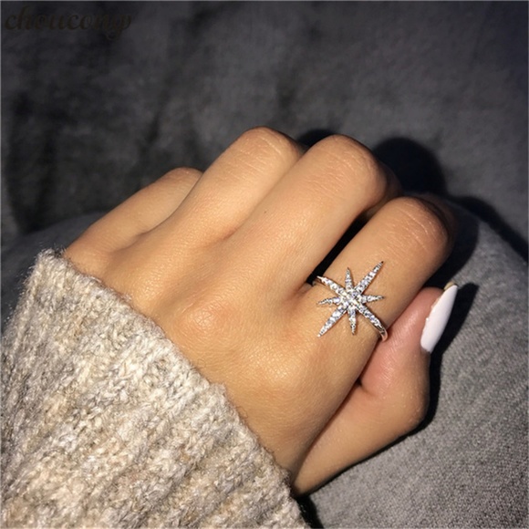 Silver Crystal Star Snowflake‎ Ring - Picture 2 of 8